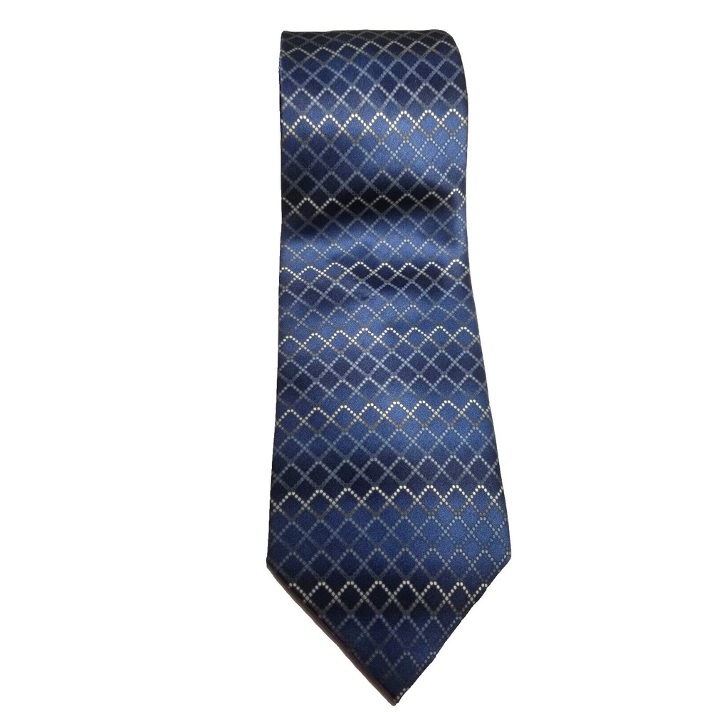 Meeting Street Geometric Blues Gray Silk Pointed Smooth Long Tie